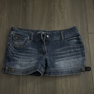 low rise dark blue jean shorts, size 38 (fits smaller)